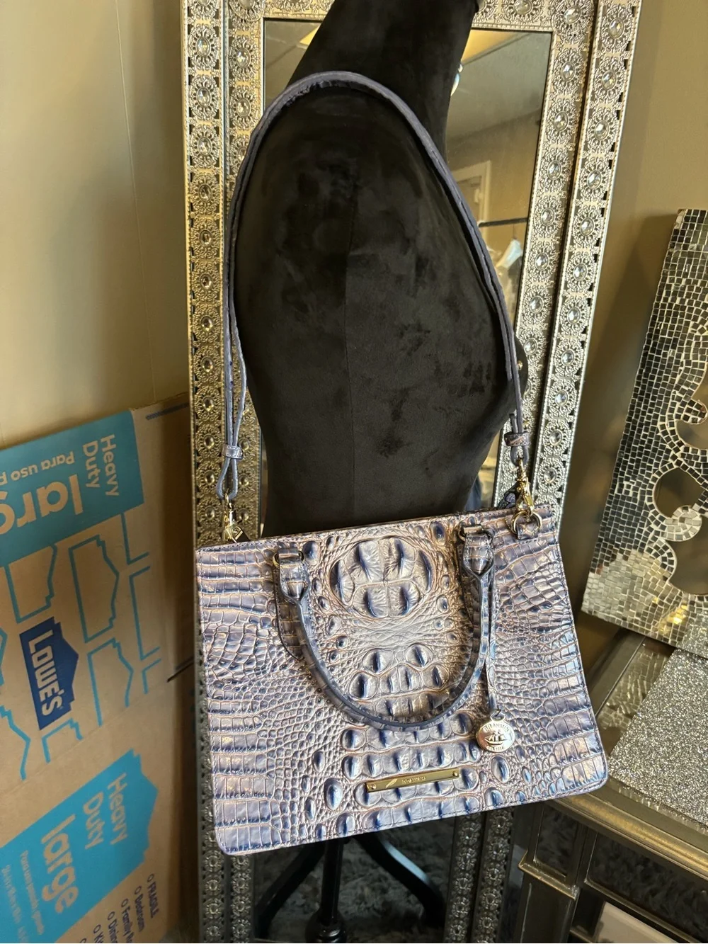 💕Brahmin Purple Croc-Embossed Leather Satchel‎
